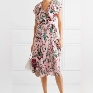 Tory Burch ADELIA Ruffled Floral Wrap Dress Pink - Size 10